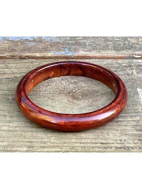 Vintage Marbled Brown Domed Lucite Bangle Bracelet Opaque